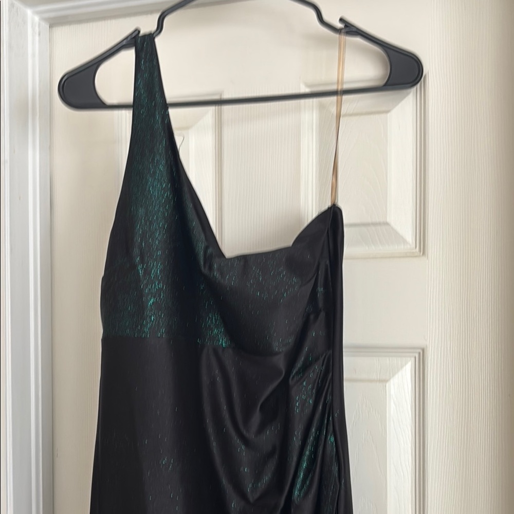 Honey and Rosie One Shoulder Black and Green Dress